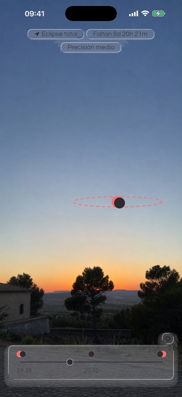 Visor en realidad aumentada con la trayectoria del Sol sobre el horizonte al atardecer